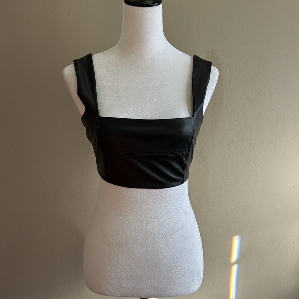 Zara Women's‎ Black Casual Party Faux Leather Crop Top Size S